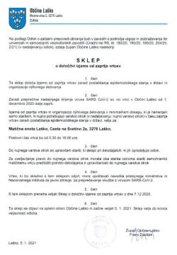 Sklep o določitvi izjeme od zaprtja vrtcev